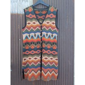 Tabask Alpaca Vest Women Large Handmade In Peru Knit Long Southwestern Boho Art